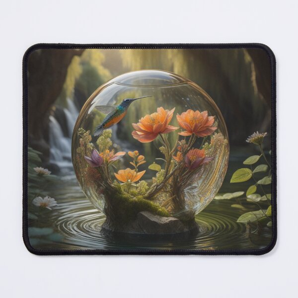 Item preview, Whispers Of Enchantment Peach Flowers Hummingbird Glass Orb Waterfall designed and sold by EnchantedVista.