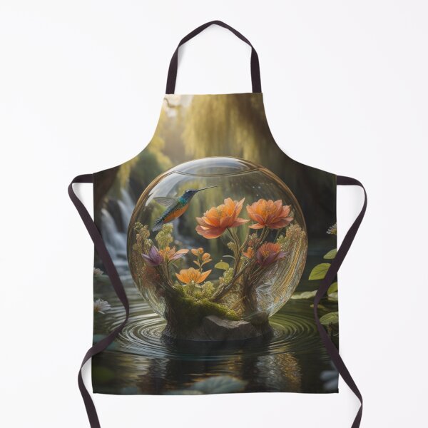 Item preview, Whispers Of Enchantment Peach Flowers Hummingbird Glass Orb Waterfall designed and sold by EnchantedVista.