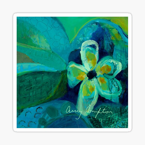 Item preview, Green blue floral painting designed and sold by Amy Compton.