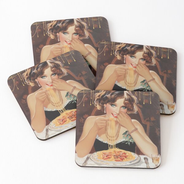 Item preview, girl eating spaghetti designed and sold by BanFahSai.