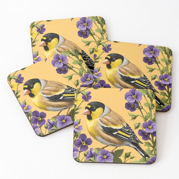 Item preview, New Jersey Eastern Goldfinch Surrounded By Common Violet Flowers 2 designed and sold by taiche.