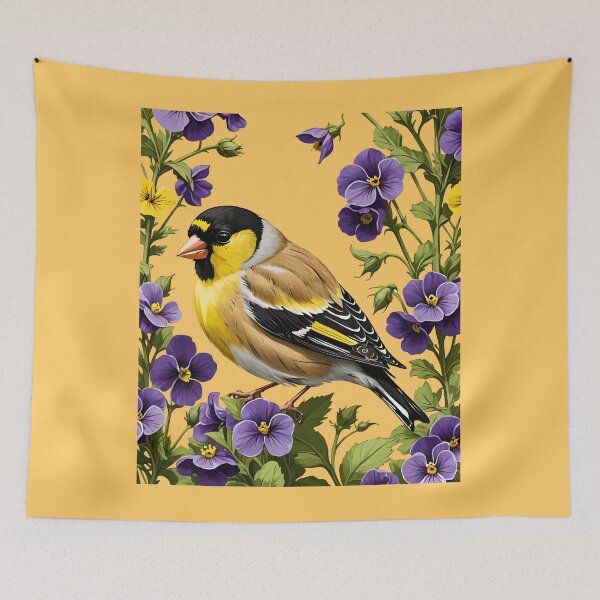 Item preview, New Jersey Eastern Goldfinch Surrounded By Common Violet Flowers 2 designed and sold by taiche.