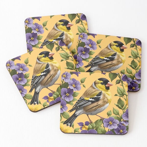 Item preview, A New Jersey Eastern Goldfinch Surrounded By Common Violet Flowers 3 designed and sold by taiche.