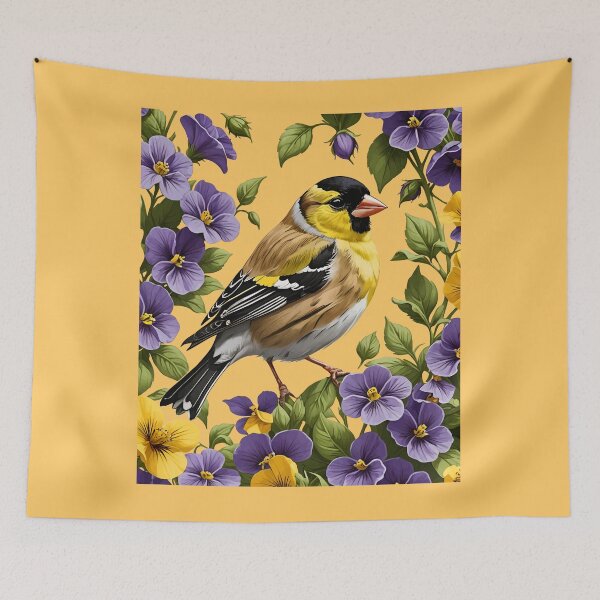 Item preview, A New Jersey Eastern Goldfinch Surrounded By Common Violet Flowers 3 designed and sold by taiche.