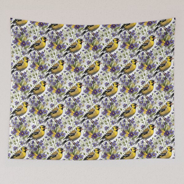 Item preview, Eastern Goldfinch Surrounded By Common Violet Flowers Pattern  designed and sold by taiche.