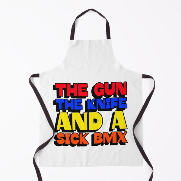 Item preview, the gun the knife and a sick bmx designed and sold by Redlimetshirts.