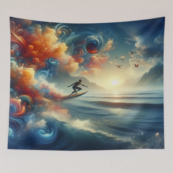 Item preview, Surf, waves, sea, ocean, sun, sport, swimming, board, leisure, sensation, adrenaline, birds, mountain, clouds, Hawaii, colors, art designed and sold by Redbdon.
