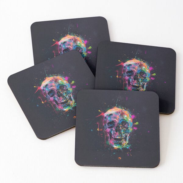 Item preview, Vibrant Neon Skull Art Colorful Splatter Skull Painting designed and sold by my-moody-place.