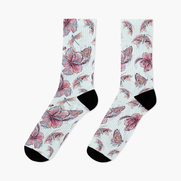 Item preview, Hibiscus pink blue pattern designed and sold by FleurDesign.