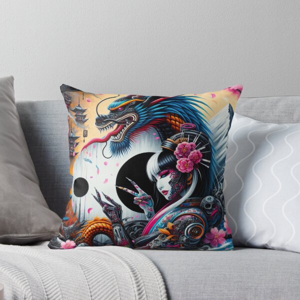 Item preview, Colorful Yin Yang Samurai Kitsune Masked Geisha Girl Japanese Pagoda Cherry Blossom Design designed and sold by DesignsByLitz.