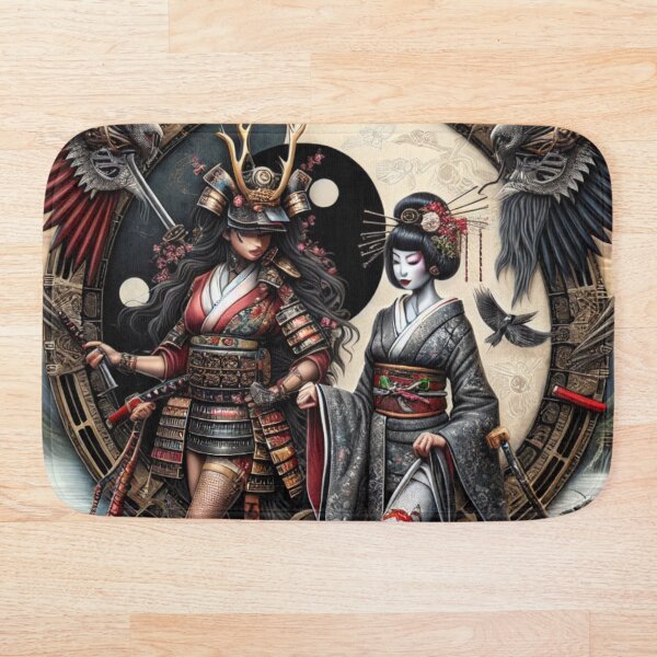 Item preview, Colorful Yin Yang Samurai Kitsune Masked Geisha Girl Japanese Pagoda Cherry Blossom Design designed and sold by DesignsByLitz.