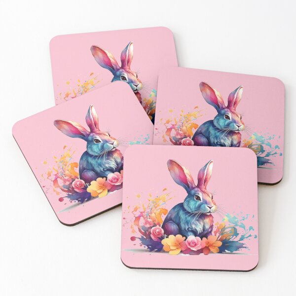 Item preview, a spring bunny as a digital watercolor - pink background designed and sold by Rose Design & Photos.