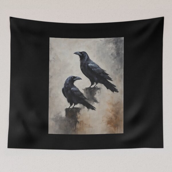 Item preview, Two Ravens Huginn and Muginn The Morrigan Odin Dark Moody Halloween Rustic Gothic Witch Art designed and sold by Arwen-Art.