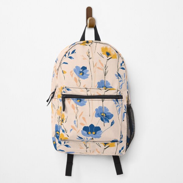 Item preview, Floral Harmony: Blue & Yellow on Pink & Brown Minimalist Fabric designed and sold by amortka.
