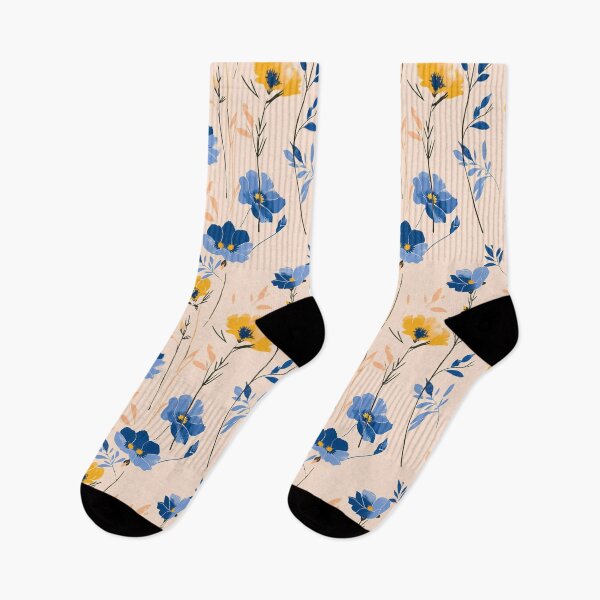 Item preview, Floral Harmony: Blue & Yellow on Pink & Brown Minimalist Fabric designed and sold by amortka.