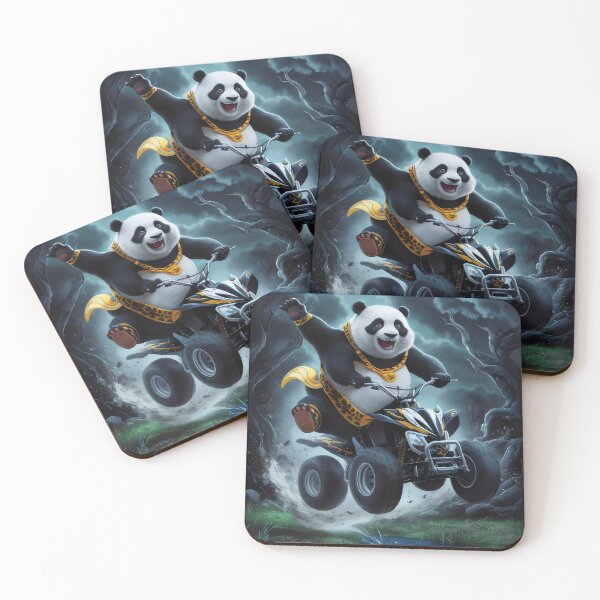 Item preview, Panda on a quad bike in flight over the river. designed and sold by MyHappyArtShop.
