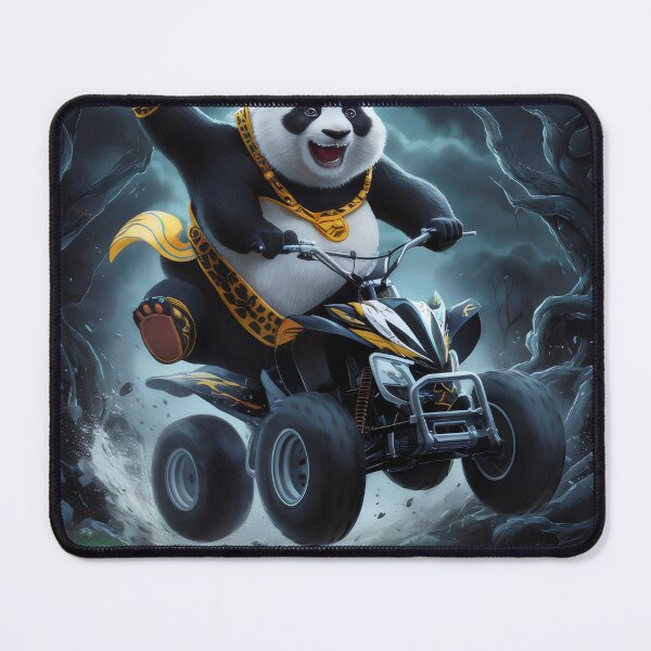 Item preview, Panda on a quad bike in flight over the river. designed and sold by MyHappyArtShop.