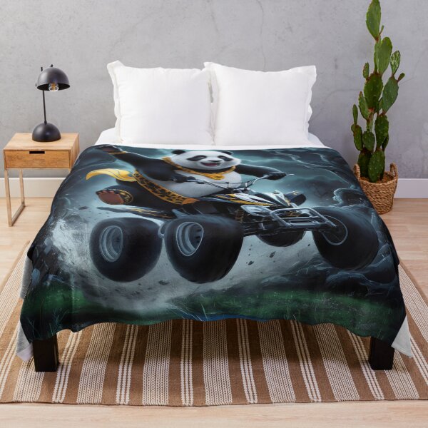 Item preview, Panda on a quad bike in flight over the river. designed and sold by MyHappyArtShop.