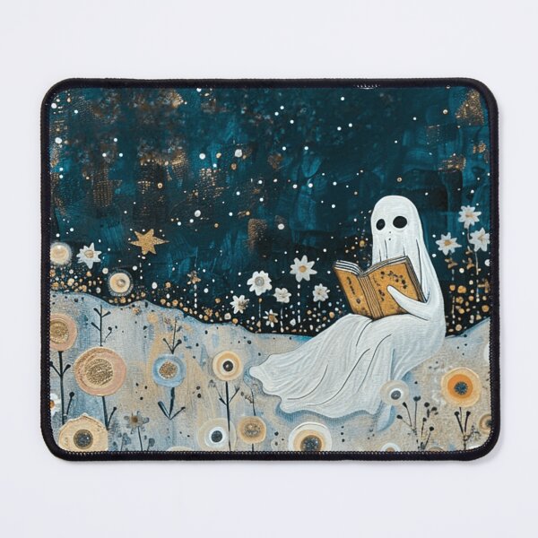 Item preview, Bedroom Library Book Nook Art Spooky Cute Ghost Reading Botanical Painting designed and sold by Arwen-Art.