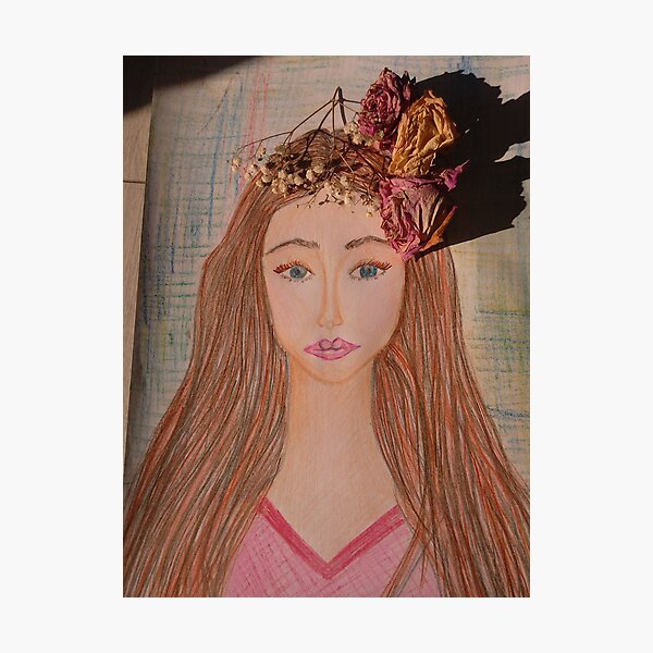 Beautiful Brunette With Flowers in Her Hair Photographic Print