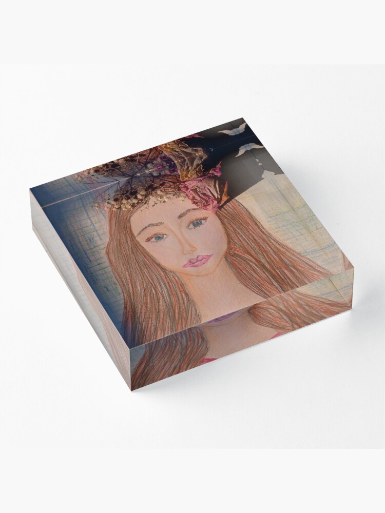 Alternate view of Beautiful Brunette With Flowers in Her Hair Acrylic Block