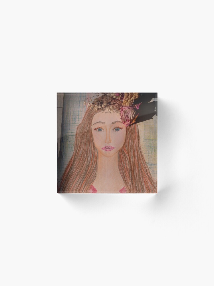 Alternate view of Beautiful Brunette With Flowers in Her Hair Acrylic Block