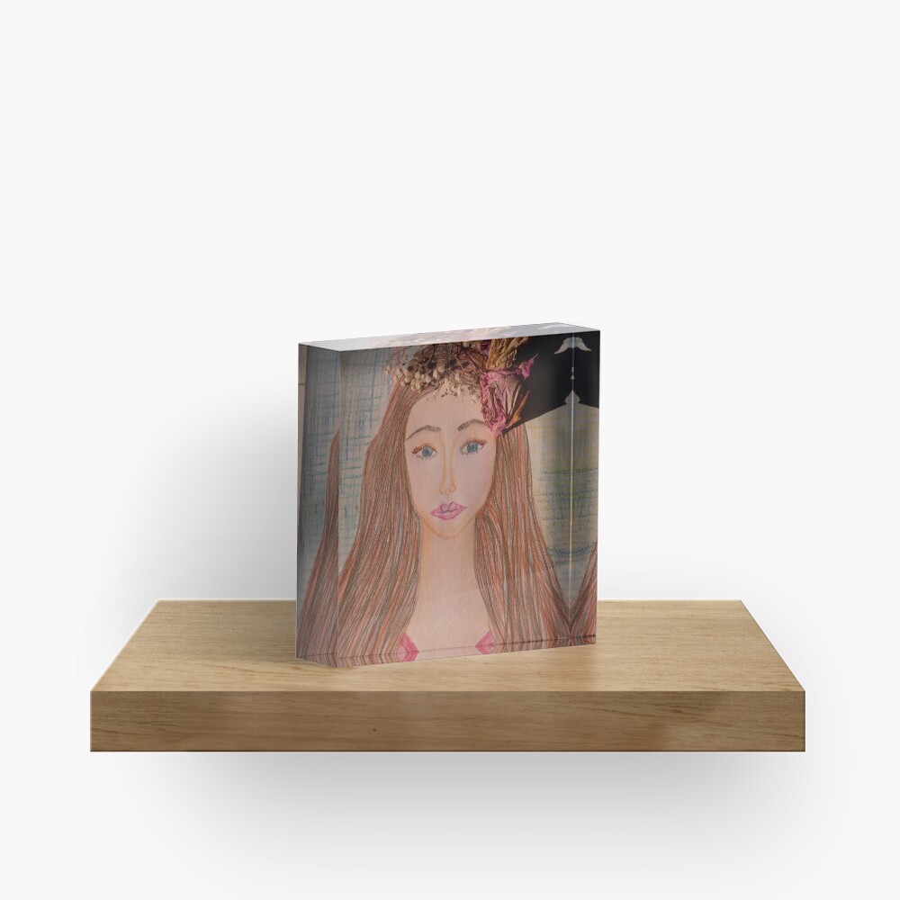 Beautiful Brunette With Flowers in Her Hair Acrylic Block