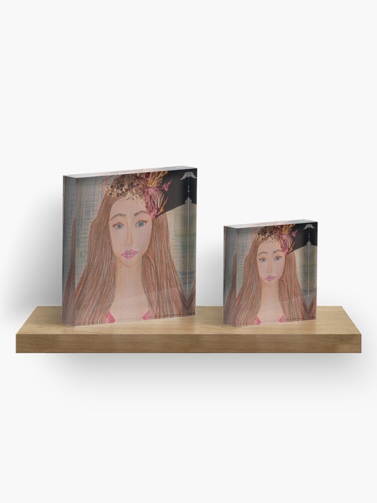 Alternate view of Beautiful Brunette With Flowers in Her Hair Acrylic Block