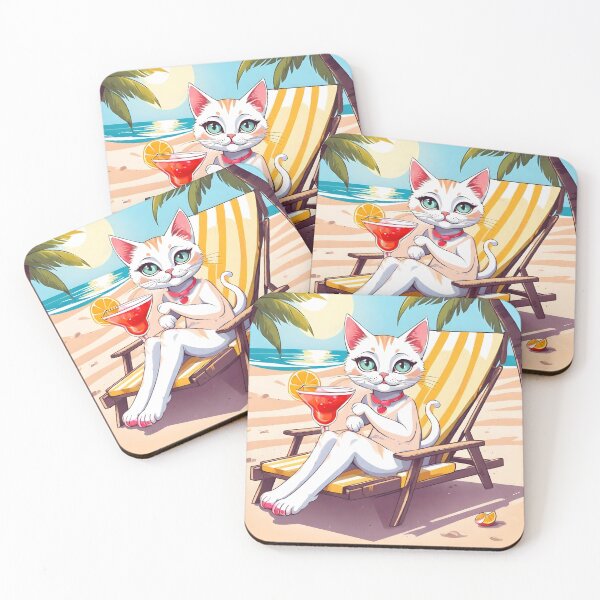 Item preview, cute kitty drinking a cocktail on the beach,radiate positivity designed and sold by orthodox-icon.