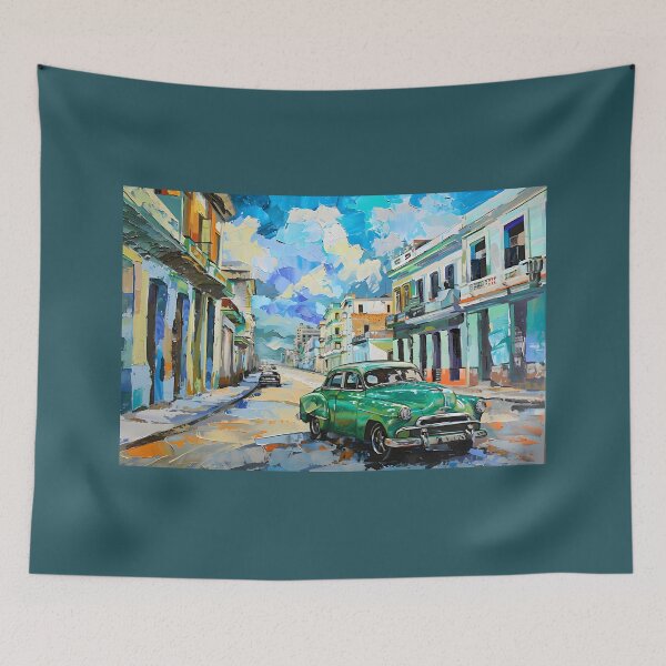 Item preview, Timeless Havana Glow - Vintage Green Car Amidst Iconic Architecture AI Generated designed and sold by OlfactoART Studio.
