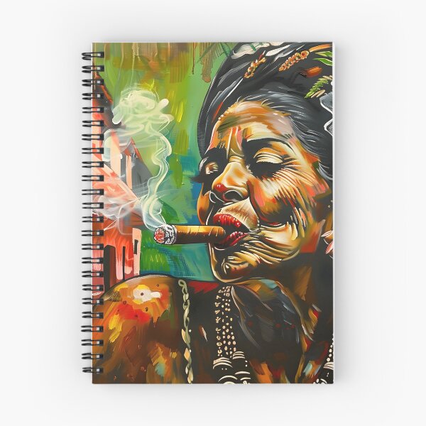 Item preview, Spirited Havana Reverie - Joyful Woman in Vibrant Cuban Attire with Classic Cigar designed and sold by OlfactoART Studio.