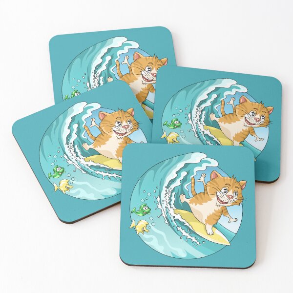 Item preview, Cute surfing cat with fishes designed and sold by ARTemyzz.