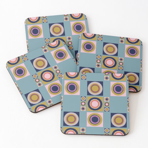 Item preview, 1960s Retro Modern Psychedelic Abstract Lunar Eclipse Tiles Pattern on Blue designed and sold by scome.