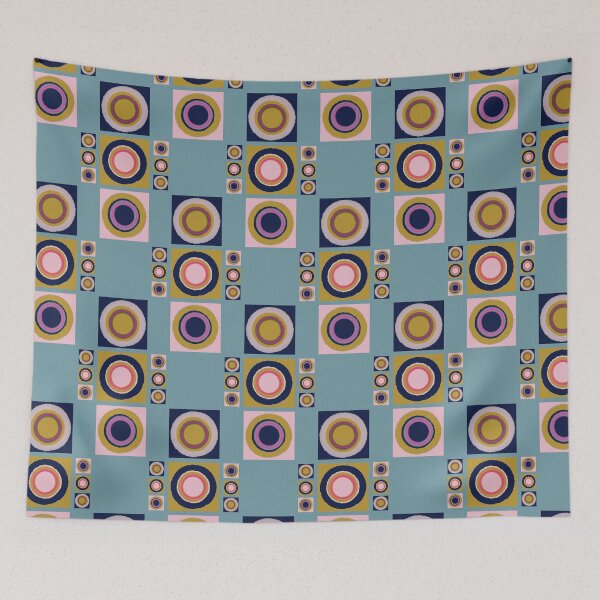 Item preview, 1960s Retro Modern Psychedelic Abstract Lunar Eclipse Tiles Pattern on Blue designed and sold by scome.