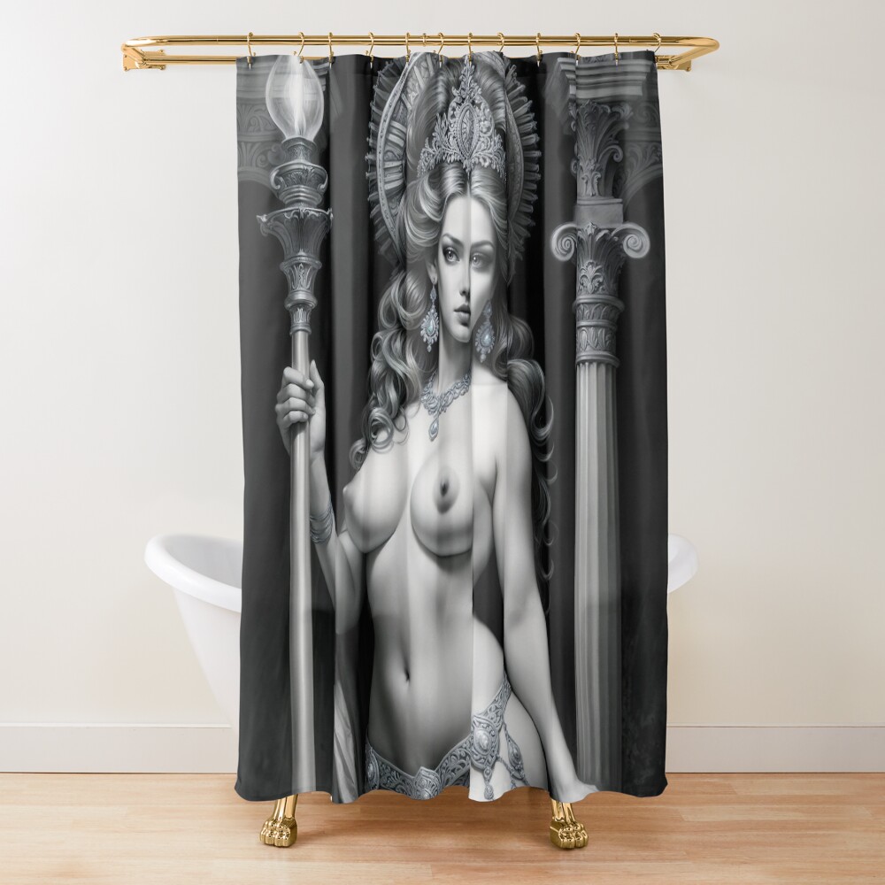 Bearer Of The Light, The Goddess Alpenina AI Concept Art by Xzendor7 - Beauty Of The Cosmos 4 Bearer Of The Light Goddess Alpenina Mesmerising AI Concept Art Portrait Nude by Xzendor7 Decorative Portrait Nude Art Print Shower Curtain