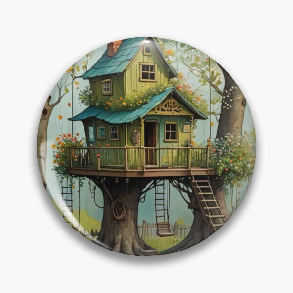 Item preview, The Hideout Cute Fantasy Wooden Tree House in the Meadow With Spring Flowers and Dandelions Garden - Whimsical Illustration designed and sold by MyArt23.