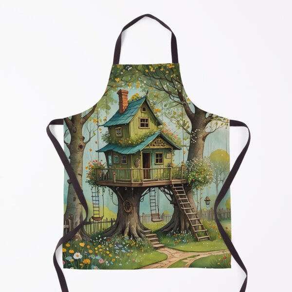 Item preview, The Hideout Cute Fantasy Wooden Tree House in the Meadow With Spring Flowers and Dandelions Garden - Whimsical Illustration designed and sold by MyArt23.