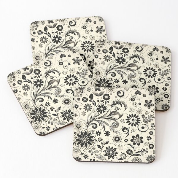 Item preview, Black and Beige Floral Pattern designed and sold by GraphicsClub.