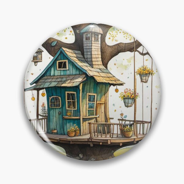 Item preview, The Hideout Cute Fantasy Wooden Tree House in the Meadow With Spring Flowers and Dandelions Garden - Whimsical Illustration designed and sold by MyArt23.