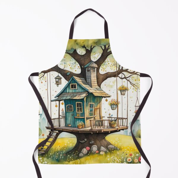 Item preview, The Hideout Cute Fantasy Wooden Tree House in the Meadow With Spring Flowers and Dandelions Garden - Whimsical Illustration designed and sold by MyArt23.