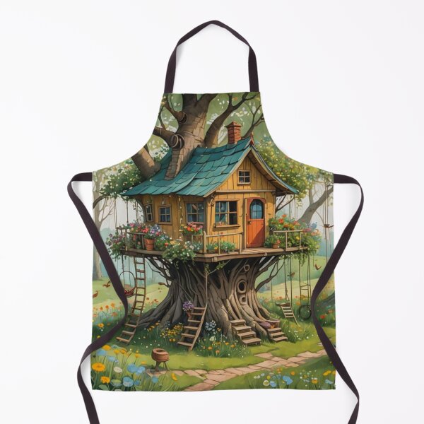 Item preview, The Hideout Cute Fantasy Wooden Tree House in the Meadow With Spring Flowers and Dandelions Garden - Whimsical Illustration designed and sold by MyArt23.