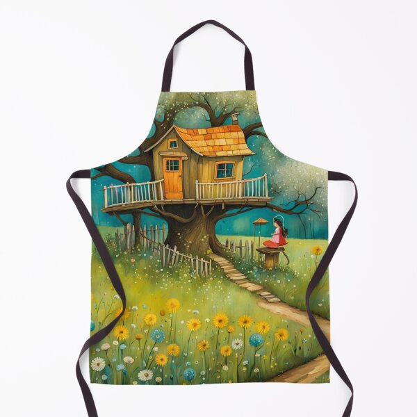 Item preview, The Hideout Cute Fantasy Wooden Tree House in the Meadow With Spring Flowers and Dandelions Garden - Whimsical Illustration designed and sold by MyArt23.