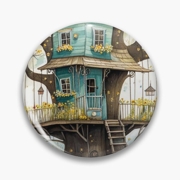 Item preview, The Hideout Cute Fantasy Wooden Tree House in the Meadow With Spring Flowers and Dandelions Garden - Whimsical Illustration designed and sold by MyArt23.