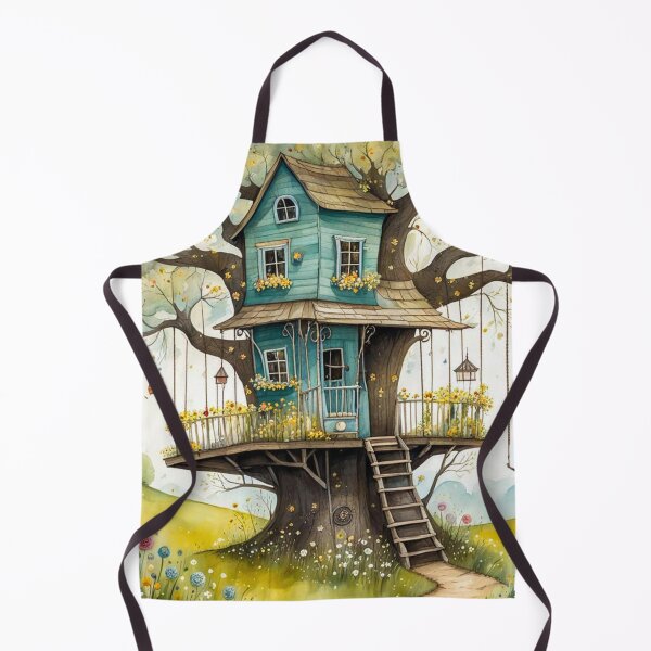 Item preview, The Hideout Cute Fantasy Wooden Tree House in the Meadow With Spring Flowers and Dandelions Garden - Whimsical Illustration designed and sold by MyArt23.
