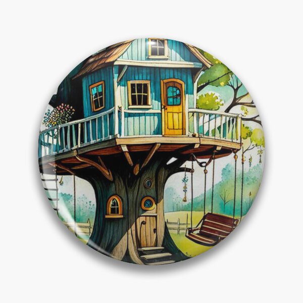 Item preview, The Hideout Cute Fantasy Wooden Tree House in the Meadow With Spring Flowers and Dandelions Garden - Whimsical Illustration designed and sold by MyArt23.