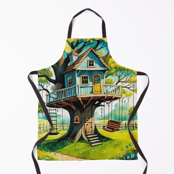 Item preview, The Hideout Cute Fantasy Wooden Tree House in the Meadow With Spring Flowers and Dandelions Garden - Whimsical Illustration designed and sold by MyArt23.