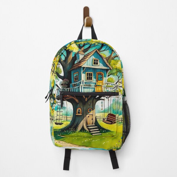 Item preview, The Hideout Cute Fantasy Wooden Tree House in the Meadow With Spring Flowers and Dandelions Garden - Whimsical Illustration designed and sold by MyArt23.