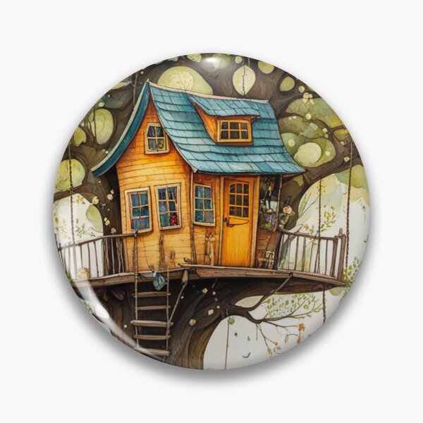 Item preview, The Hideout Cute Fantasy Wooden Tree House in the Meadow With Spring Flowers and Dandelions Garden - Whimsical Illustration designed and sold by MyArt23.