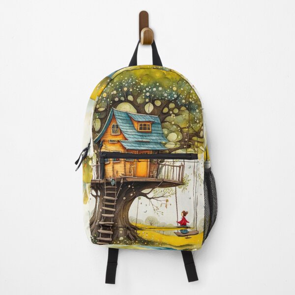 Item preview, The Hideout Cute Fantasy Wooden Tree House in the Meadow With Spring Flowers and Dandelions Garden - Whimsical Illustration designed and sold by MyArt23.