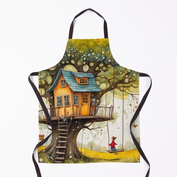 Item preview, The Hideout Cute Fantasy Wooden Tree House in the Meadow With Spring Flowers and Dandelions Garden - Whimsical Illustration designed and sold by MyArt23.